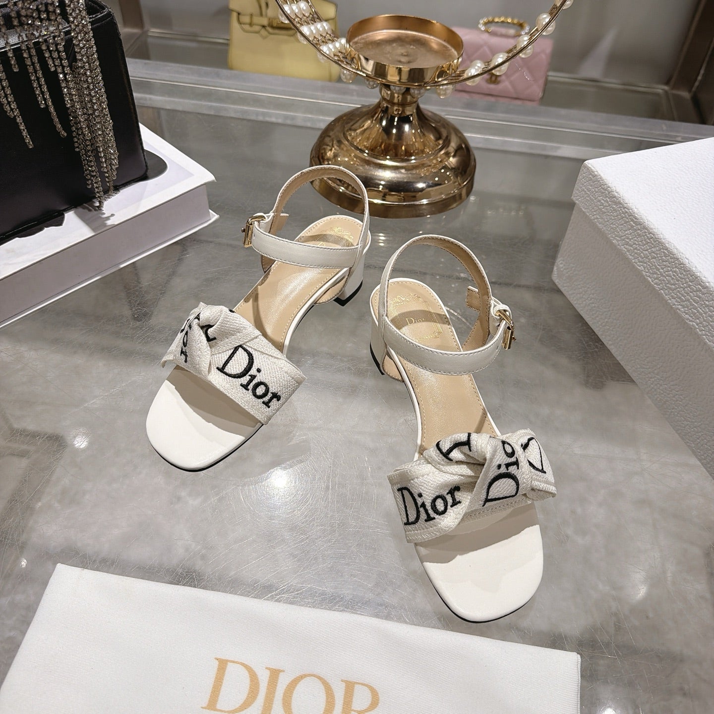 CD J'Adior Sandals White Canvas Leather 901713
