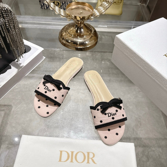 CD Dway Flat Sandal PolkaDior Light Pink Motif Cotton Leather 951361
