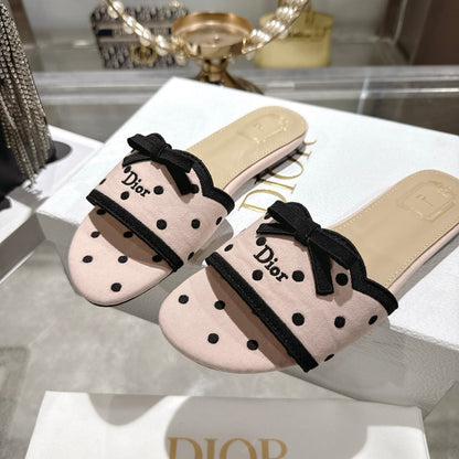 CD Dway Flat Sandal PolkaDior Light Pink Motif Cotton Leather 951361