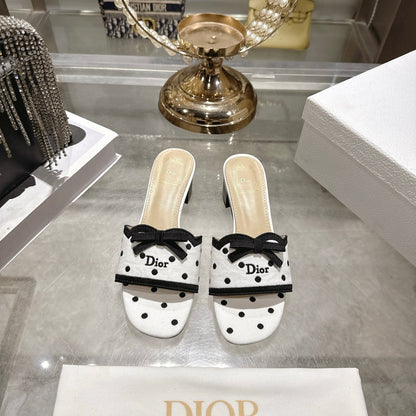 CD Dway Sandal 3.5cm PolkaDior White Motif Cotton Leather 951358
