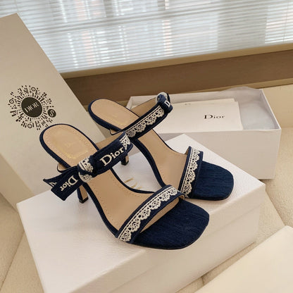 CD 26s High Heel Sandal 100 Navy Blue Canvas Sheepskin  664177