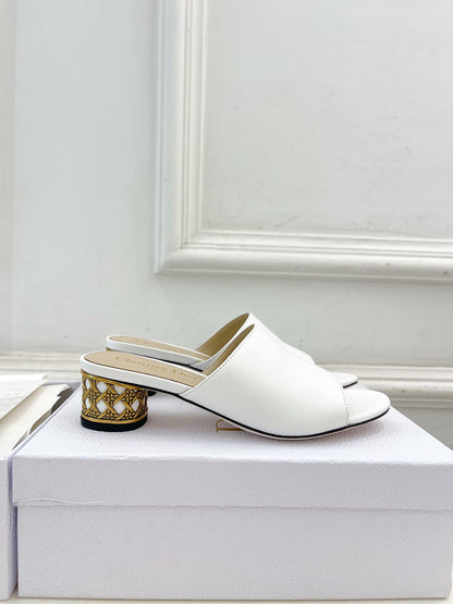 CD Icon Heeled Slide 40mm White Calfskin
