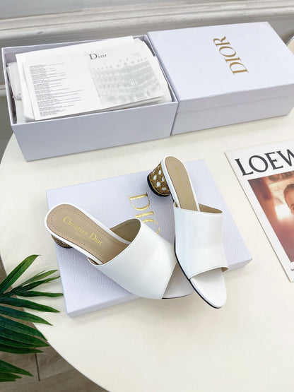 CD Icon Heeled Slide 40mm White Calfskin