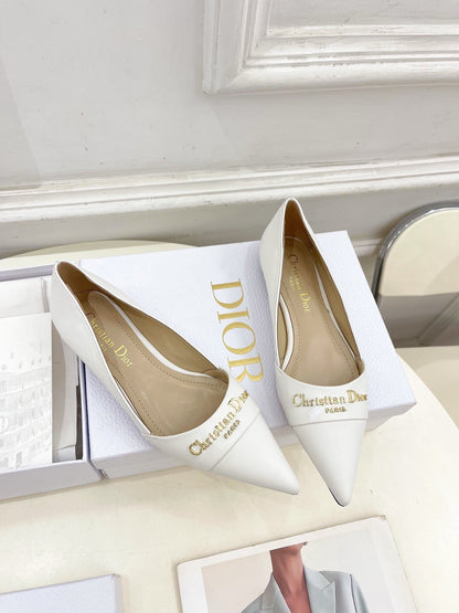 CD 25 Pump Flat White Calfskin 307416