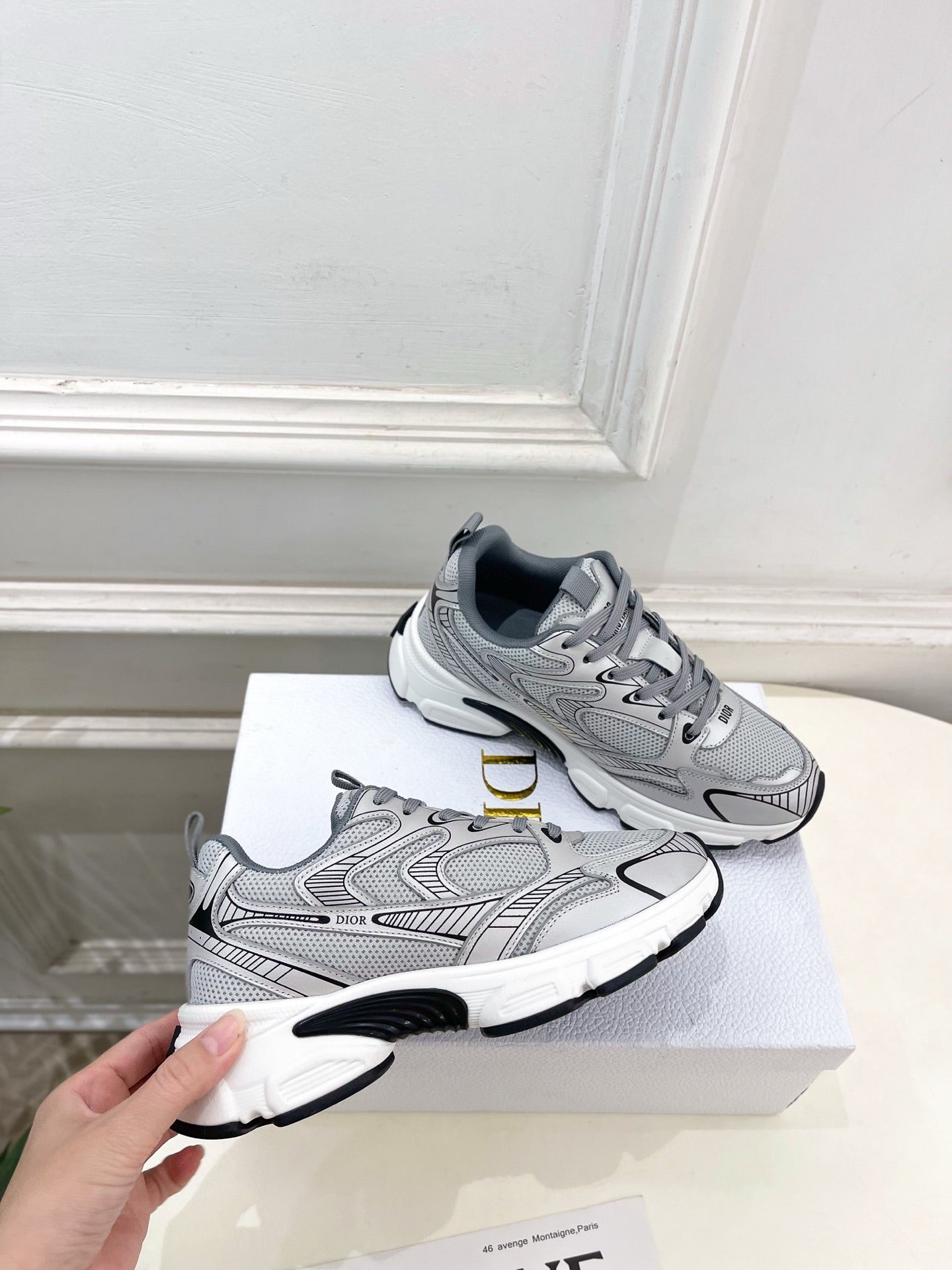 CD SS26 B30 Sneakers Silver Grey Cowhide Mesh 631930