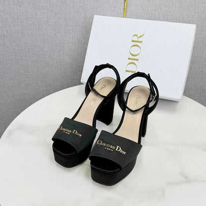 CD 26s Platform Sandals 80 Black Beige Satin Sheepskin 640230