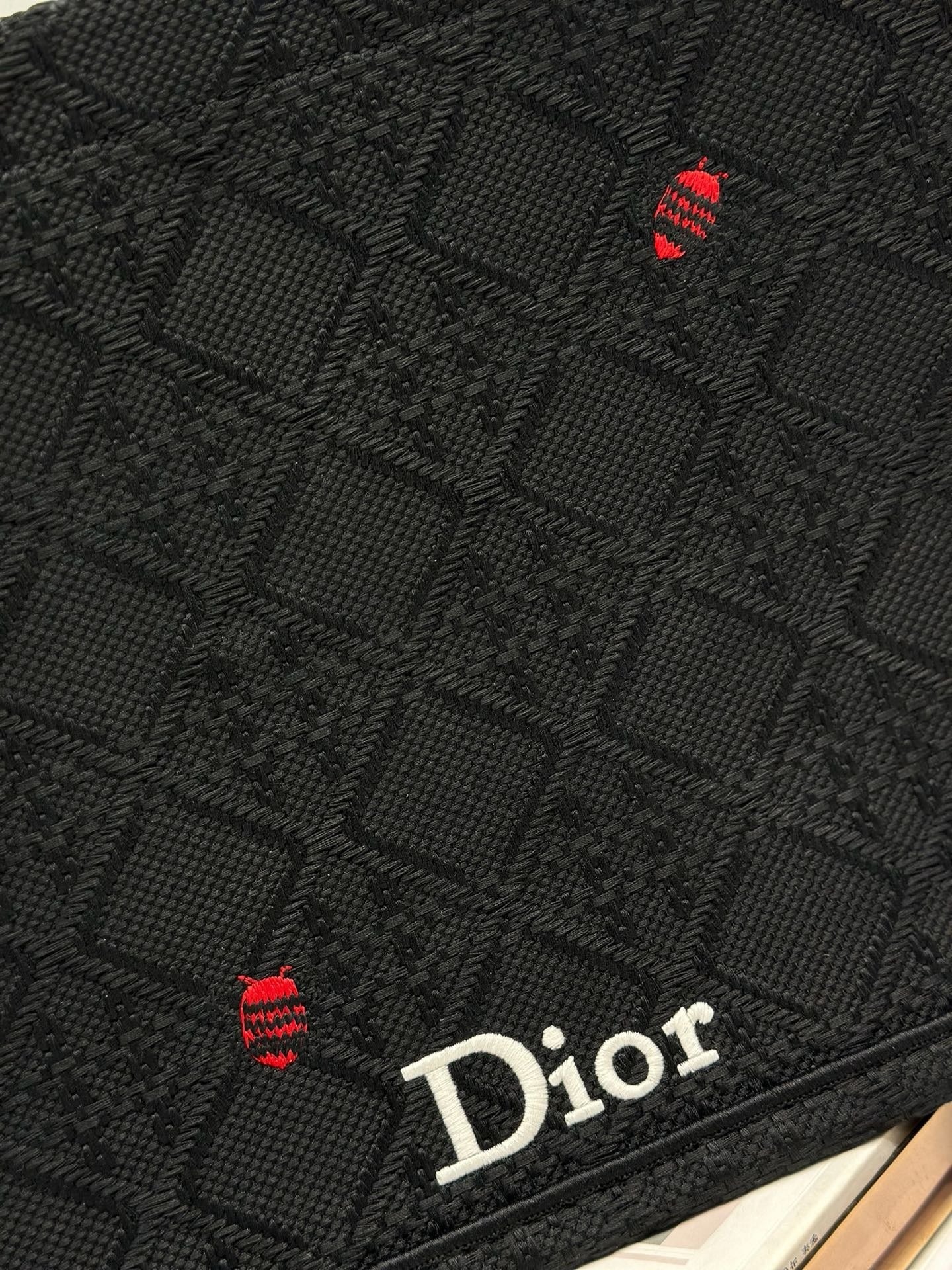 Dior 2026 Book Tote Bag With Red Beetle-shaped Embellishments Black Canvas 288481
