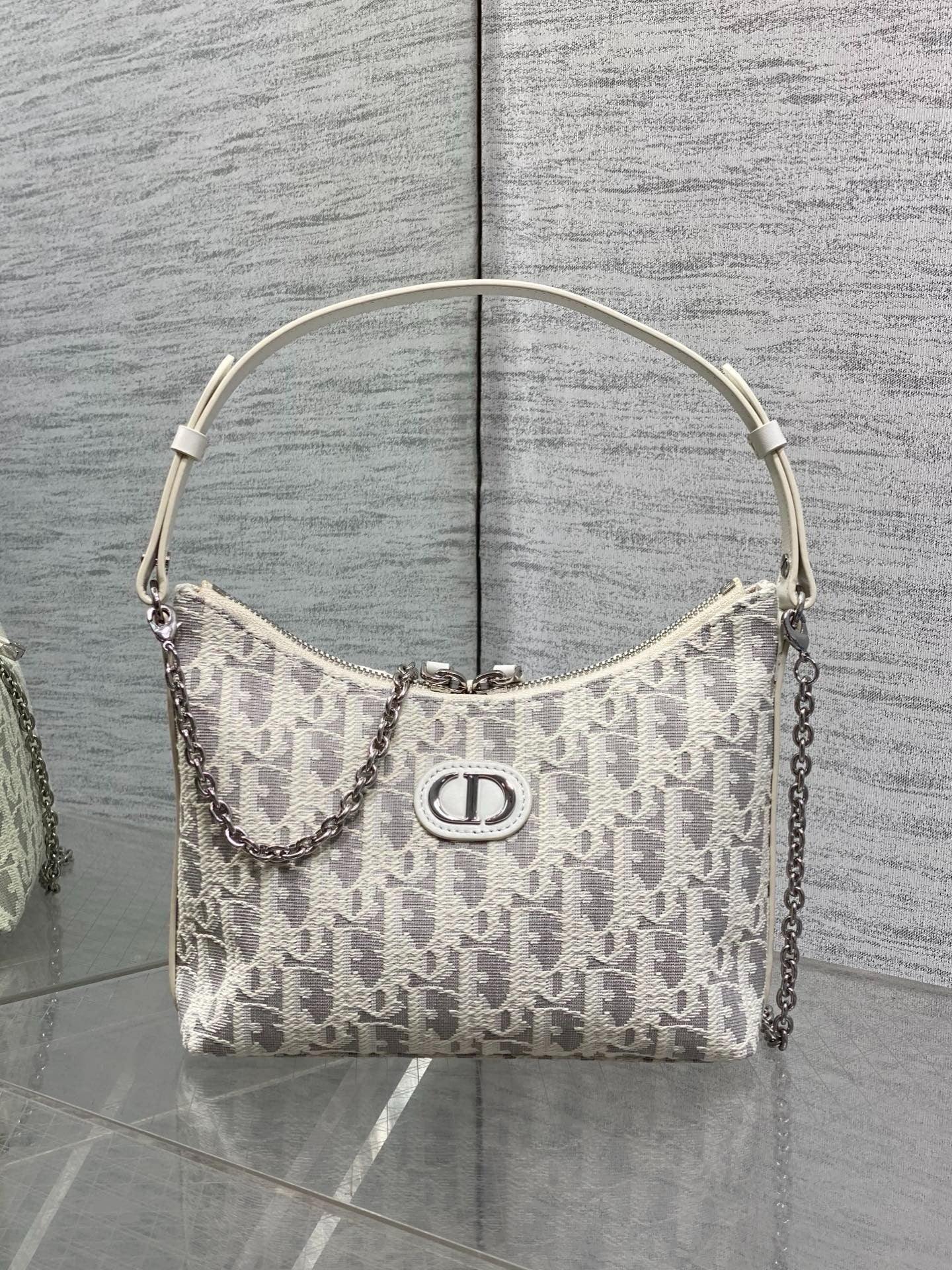 CD Diorling 19cm Bag White Grey Cotton Calfskin 289144