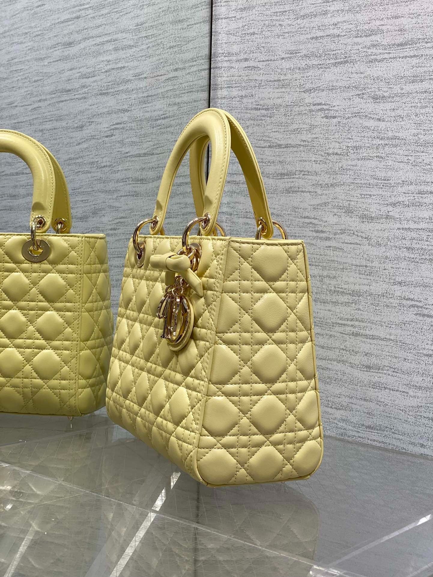 CD 2026 Bow Lady Dior Yellow Lambskin 286571