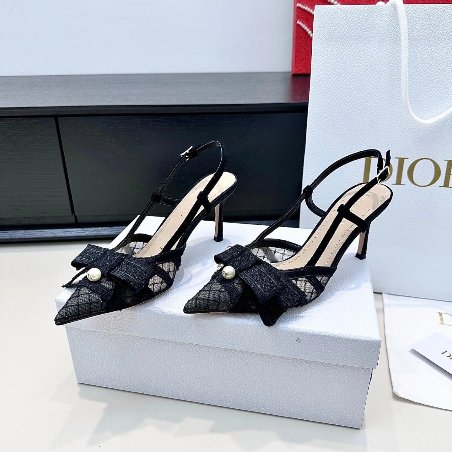 CD 26 Slingback 85 Black Mesh Leather 622212