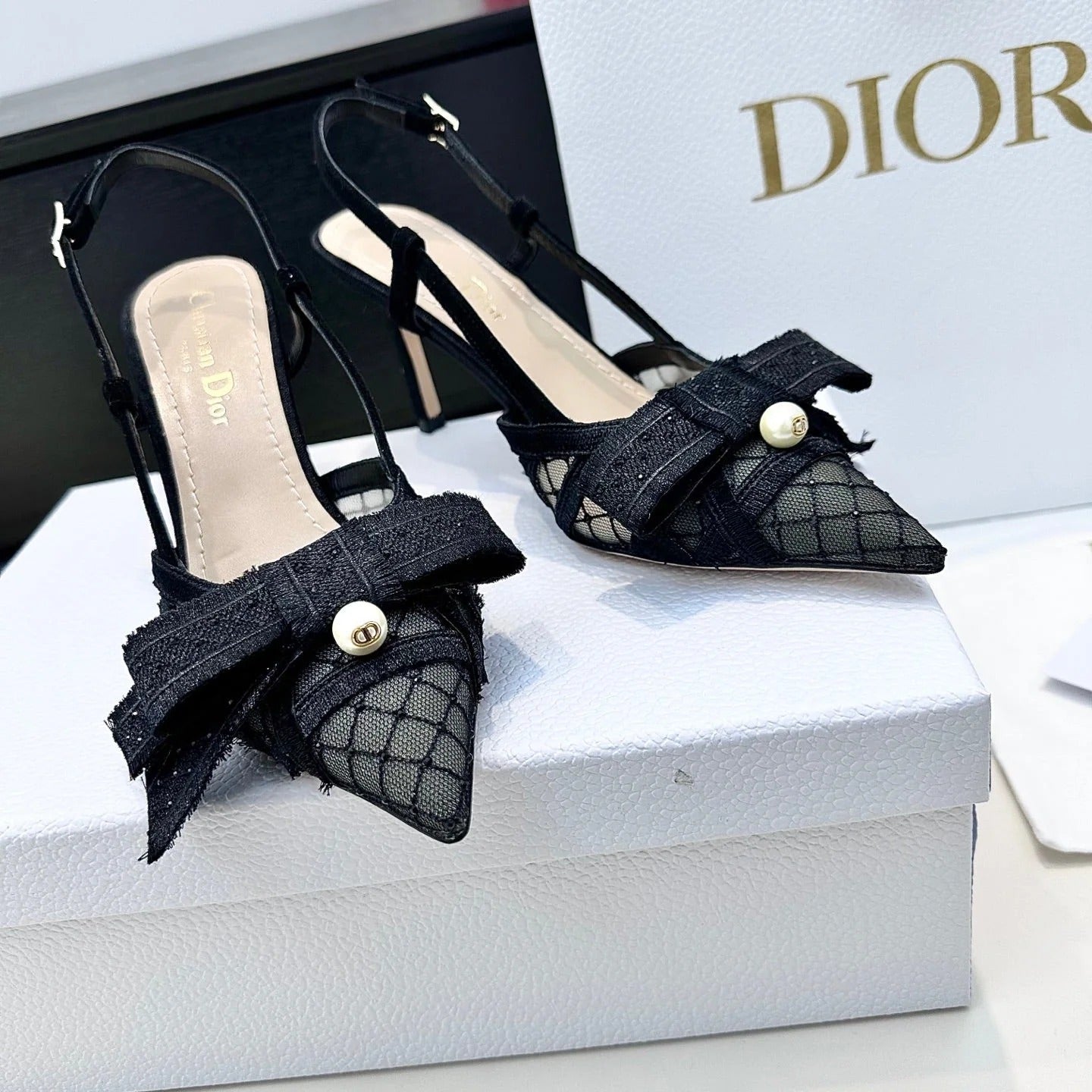 CD 26 Slingback 85 Black Mesh Leather 622212