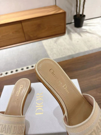 CD 26s Embroidered Sandals Beige Canvas Sheepskin 664323