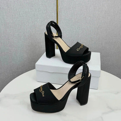 CD 26s Platform Sandals 80 Black Beige Satin Sheepskin 640230