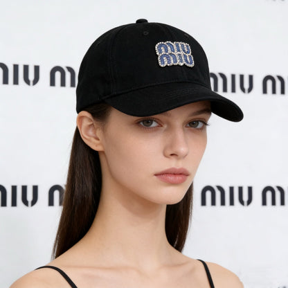 Miu Miu Rhinestone Logo Baseball Cap