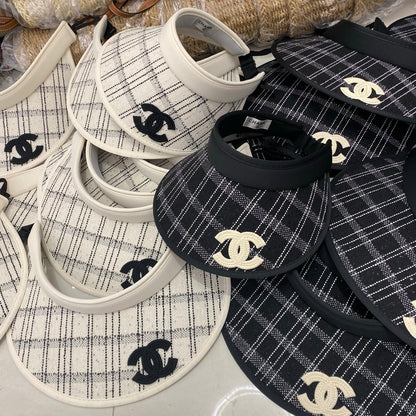 CHANEL Little Chanel Style Checkered Open-Top Hat