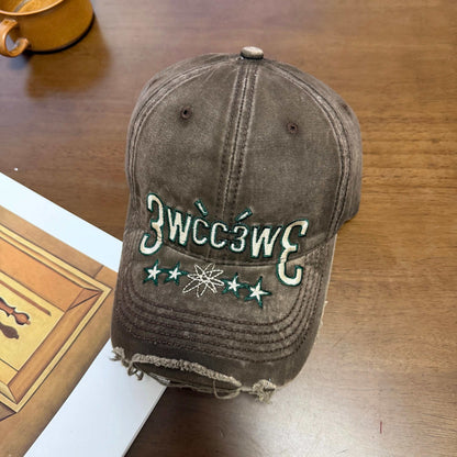 Distressed Washed Frayed-edge Lettered Cap
