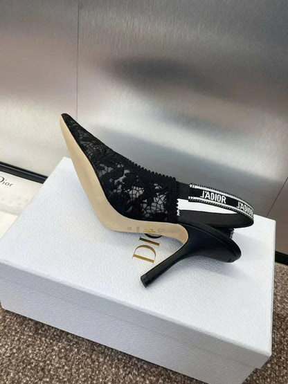 CD J'Adior Slingback Pumps 95mm Black Embroidered Mesh